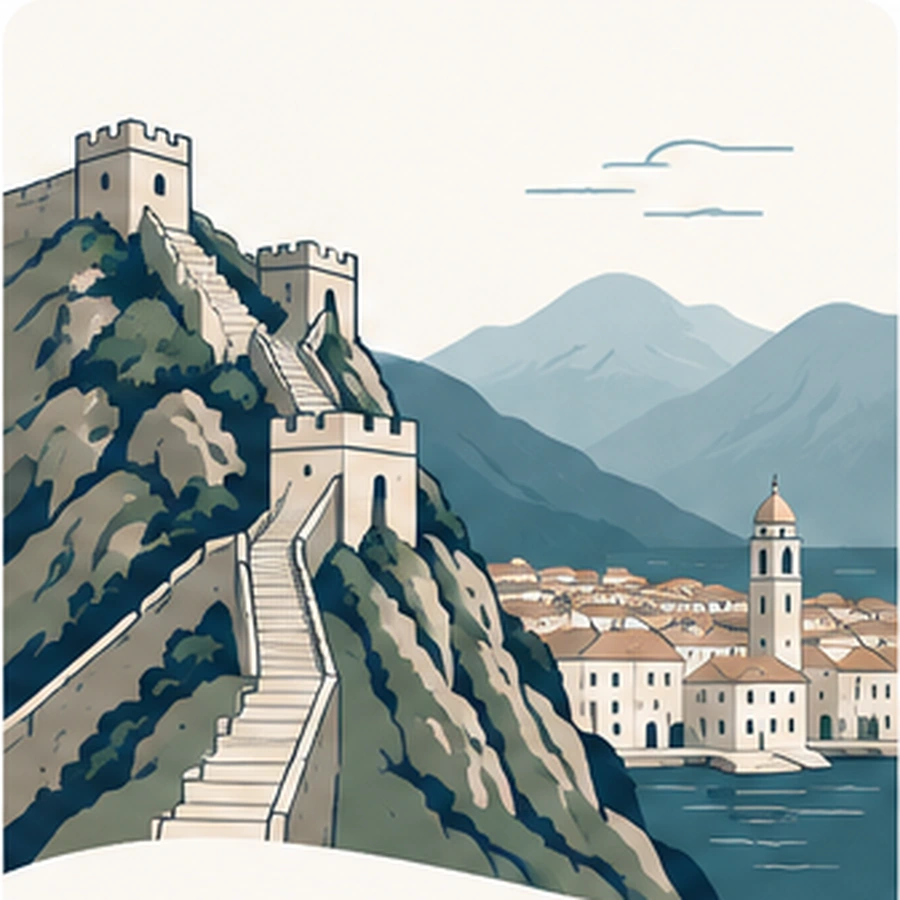 Illustration of Kotor and its city walls