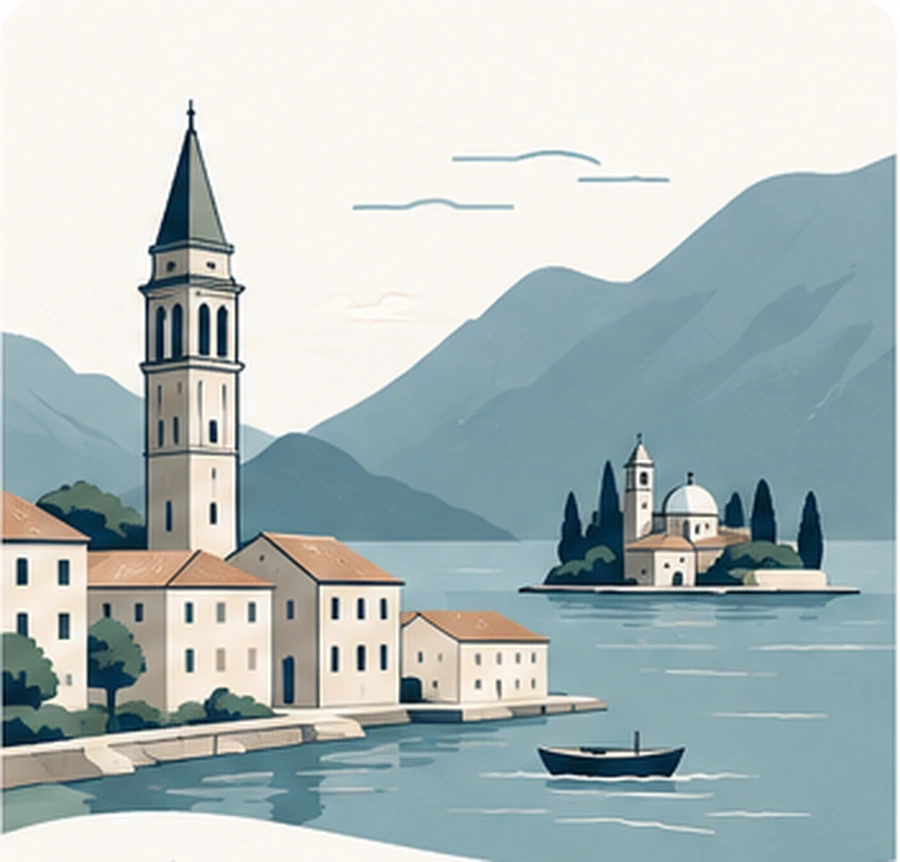 Illustration of Perast by the sea